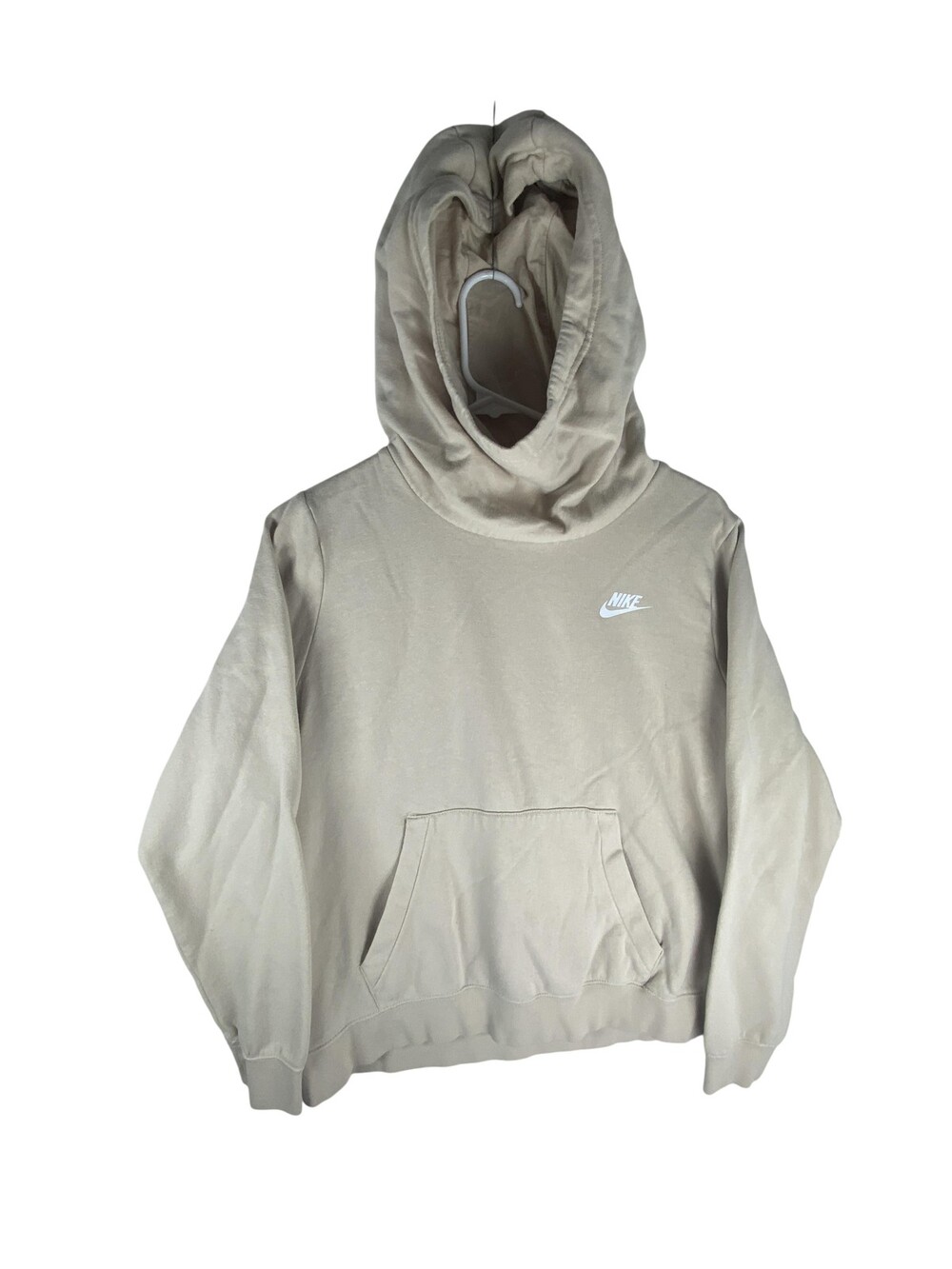 Nike Hoodie Womens Large Beige Fleece Pullover Kangaroo Pocket Logo BV4526-140
